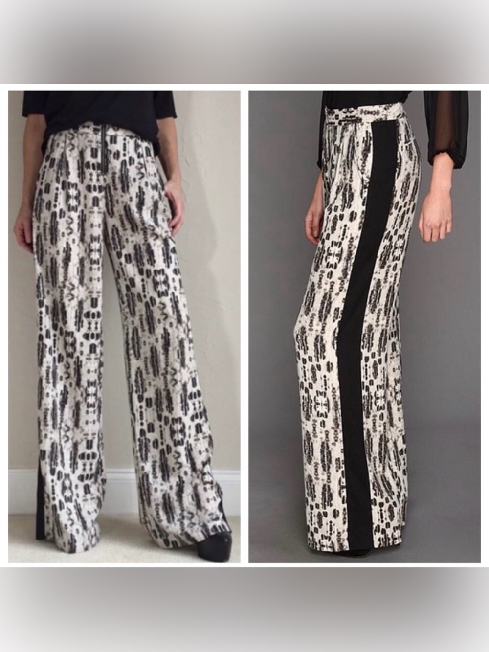 BCBG Maxazria Rasha black and White Patterned Wide-Leg Pants - Size Small